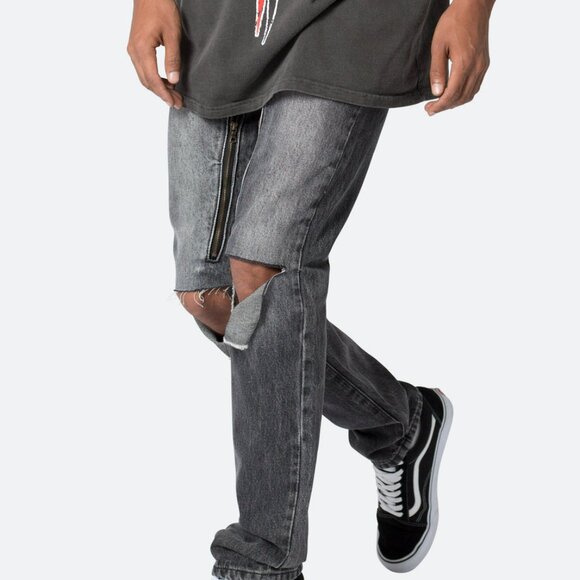 NWT mnml Men's D530 Zipper Straight Denim Jeans Washed Black Size 31 Streetwear - Picture 5 of 12